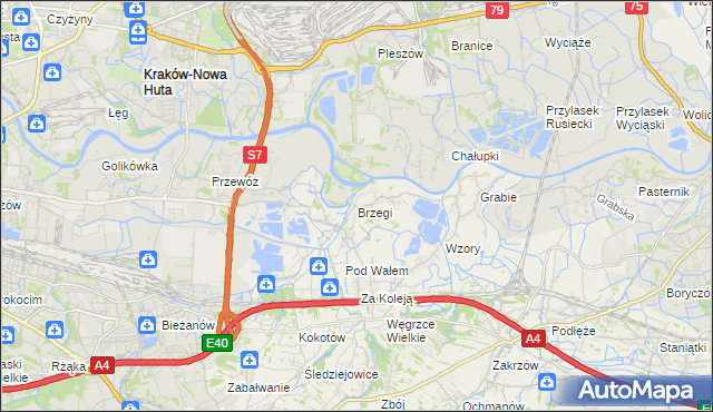 mapa Brzegi gmina Wieliczka, Brzegi gmina Wieliczka na mapie Targeo