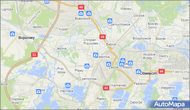 mapa Brzezinka gmina Oświęcim, Brzezinka gmina Oświęcim na mapie Targeo
