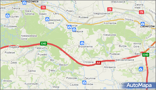 mapa Brzoskwinia, Brzoskwinia na mapie Targeo