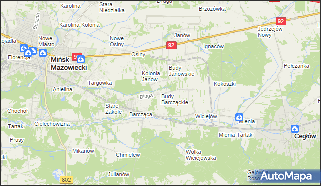 mapa Budy Barcząckie, Budy Barcząckie na mapie Targeo