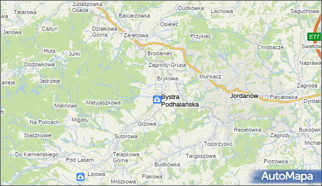 mapa Bystra Podhalańska, Bystra Podhalańska na mapie Targeo