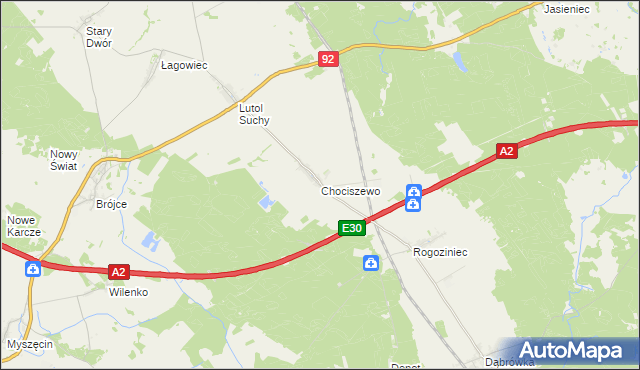 mapa Chociszewo gmina Trzciel, Chociszewo gmina Trzciel na mapie Targeo