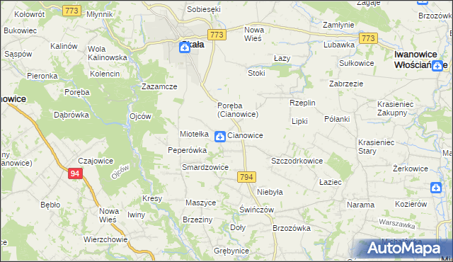 mapa Cianowice, Cianowice na mapie Targeo