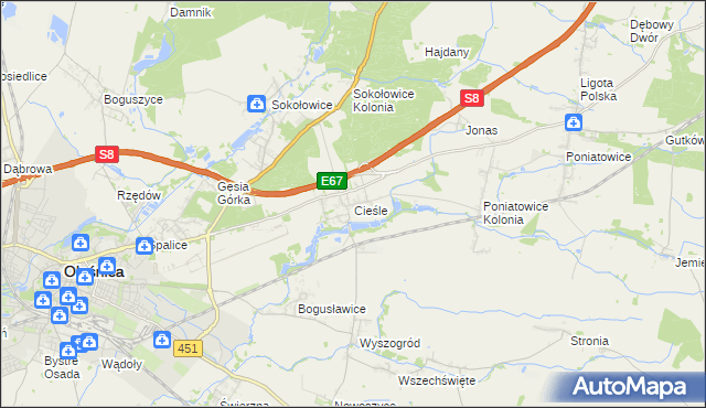mapa Cieśle gmina Oleśnica, Cieśle gmina Oleśnica na mapie Targeo