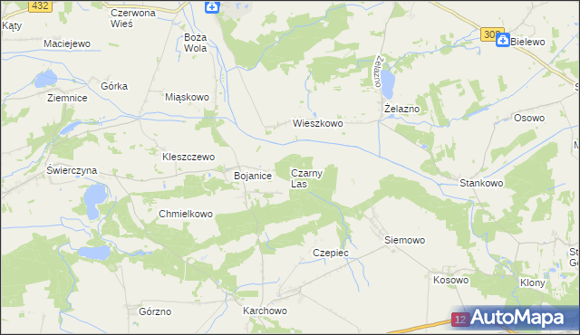 mapa Czarny Las gmina Krzemieniewo, Czarny Las gmina Krzemieniewo na mapie Targeo