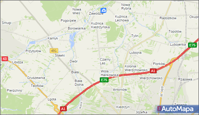 mapa Czarny Las gmina Mykanów, Czarny Las gmina Mykanów na mapie Targeo