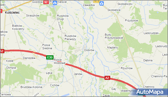 mapa Dobrów gmina Kościelec, Dobrów gmina Kościelec na mapie Targeo