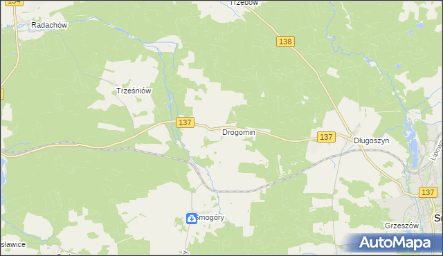 mapa Drogomin gmina Sulęcin, Drogomin gmina Sulęcin na mapie Targeo