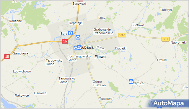 mapa Fijewo gmina Lubawa, Fijewo gmina Lubawa na mapie Targeo