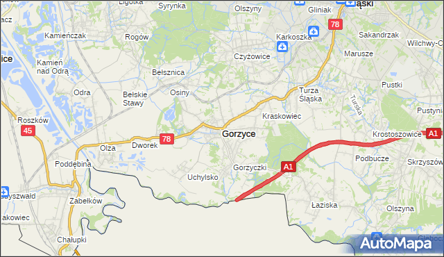 mapa Gorzyce powiat wodzisławski, Gorzyce powiat wodzisławski na mapie Targeo