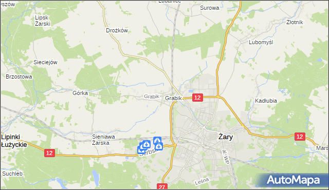 mapa Grabik gmina Żary, Grabik gmina Żary na mapie Targeo