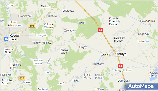 mapa Grądy gmina Sterdyń, Grądy gmina Sterdyń na mapie Targeo