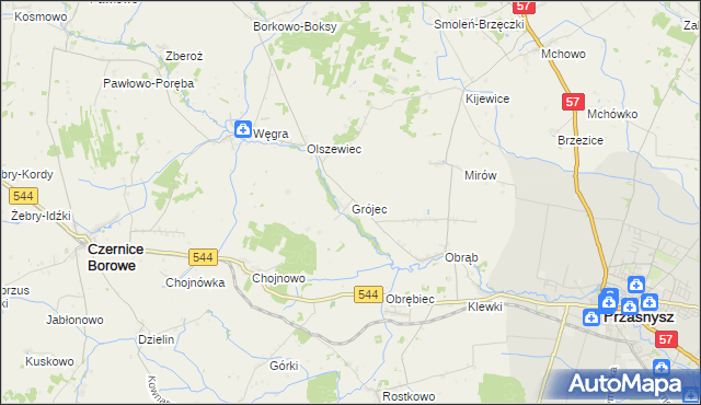 mapa Grójec gmina Czernice Borowe, Grójec gmina Czernice Borowe na mapie Targeo