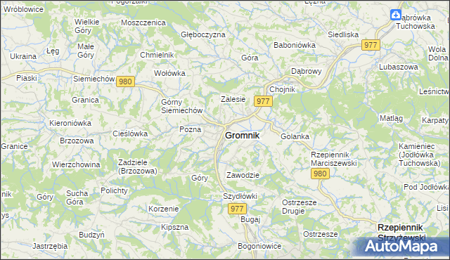 mapa Gromnik powiat tarnowski, Gromnik powiat tarnowski na mapie Targeo