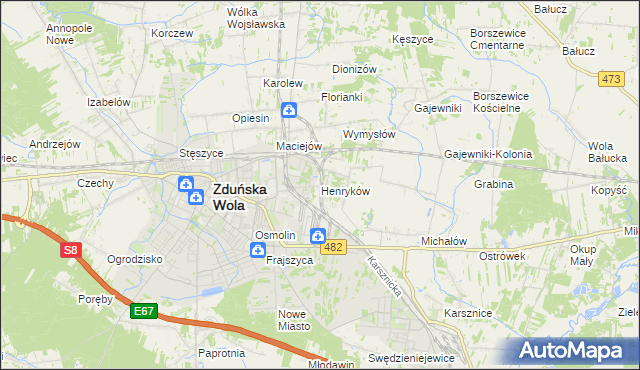 mapa Henryków gmina Zduńska Wola, Henryków gmina Zduńska Wola na mapie Targeo