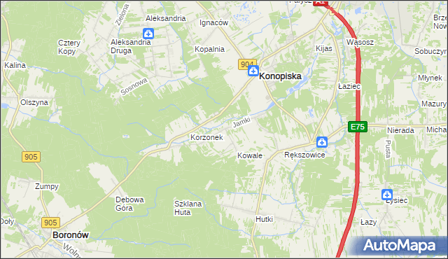 mapa Jamki gmina Konopiska, Jamki gmina Konopiska na mapie Targeo