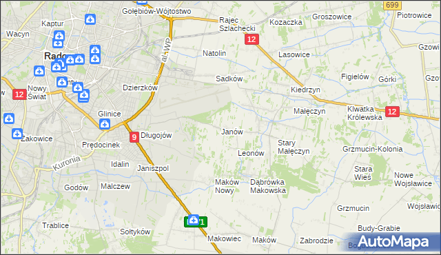 mapa Janów gmina Skaryszew, Janów gmina Skaryszew na mapie Targeo