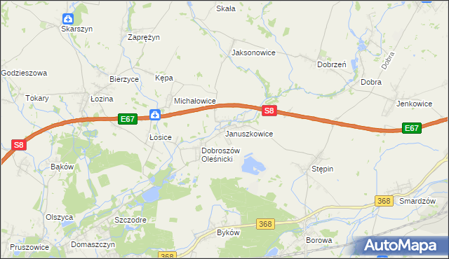 mapa Januszkowice gmina Długołęka, Januszkowice gmina Długołęka na mapie Targeo