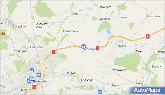 mapa Jaroszów gmina Strzegom, Jaroszów gmina Strzegom na mapie Targeo