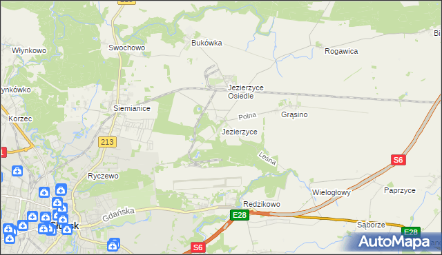 mapa Jezierzyce gmina Słupsk, Jezierzyce gmina Słupsk na mapie Targeo