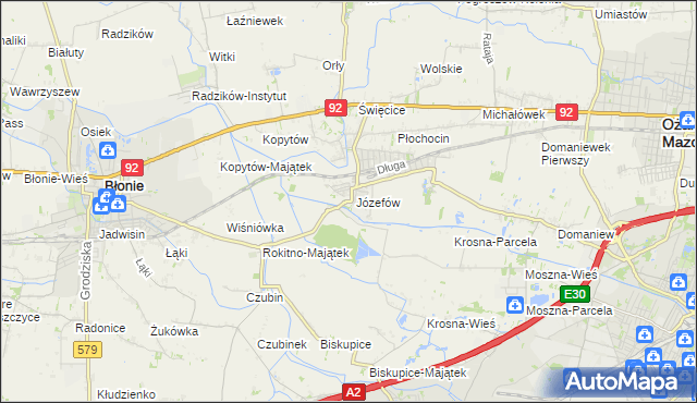 mapa Józefów gmina Ożarów Mazowiecki, Józefów gmina Ożarów Mazowiecki na mapie Targeo