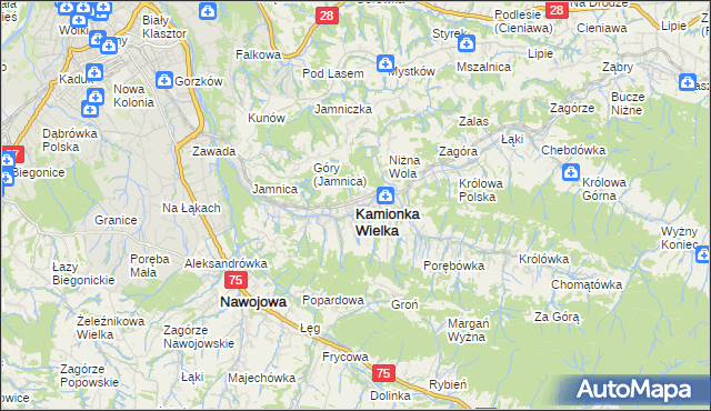 mapa Kamionka Wielka, Kamionka Wielka na mapie Targeo