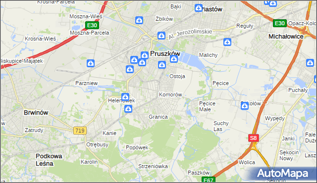 mapa Komorów gmina Michałowice, Komorów gmina Michałowice na mapie Targeo