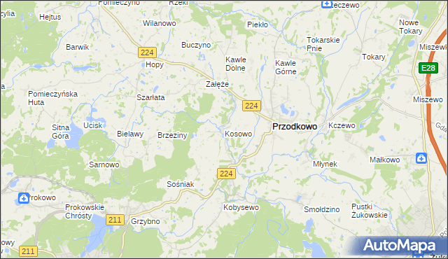 mapa Kosowo gmina Przodkowo, Kosowo gmina Przodkowo na mapie Targeo