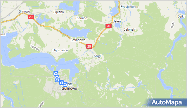 mapa Krągi, Krągi na mapie Targeo