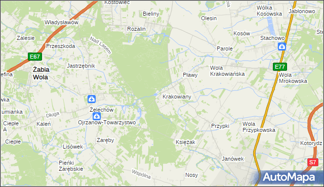 mapa Krakowiany gmina Nadarzyn, Krakowiany gmina Nadarzyn na mapie Targeo