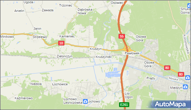 mapa Kruszyniec gmina Sicienko, Kruszyniec gmina Sicienko na mapie Targeo
