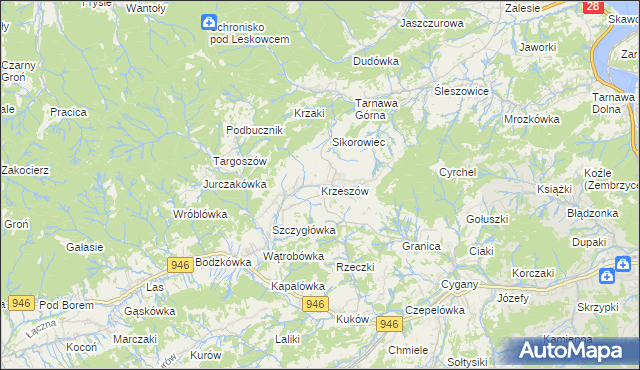 mapa Krzeszów gmina Stryszawa, Krzeszów gmina Stryszawa na mapie Targeo