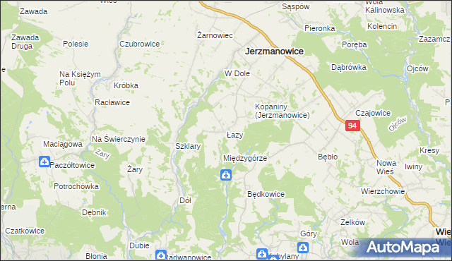 mapa Łazy gmina Jerzmanowice-Przeginia, Łazy gmina Jerzmanowice-Przeginia na mapie Targeo