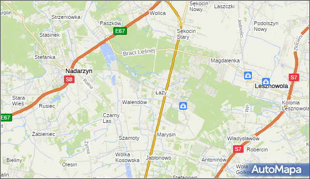 mapa Łazy gmina Lesznowola, Łazy gmina Lesznowola na mapie Targeo