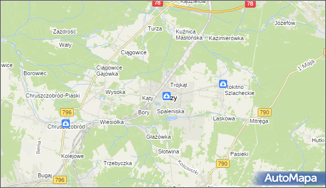 mapa Łazy powiat zawierciański, Łazy powiat zawierciański na mapie Targeo