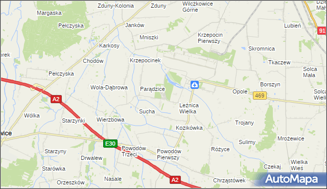 mapa Leźnica Wielka-Osiedle, Leźnica Wielka-Osiedle na mapie Targeo