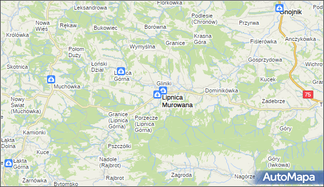 mapa Lipnica Murowana, Lipnica Murowana na mapie Targeo