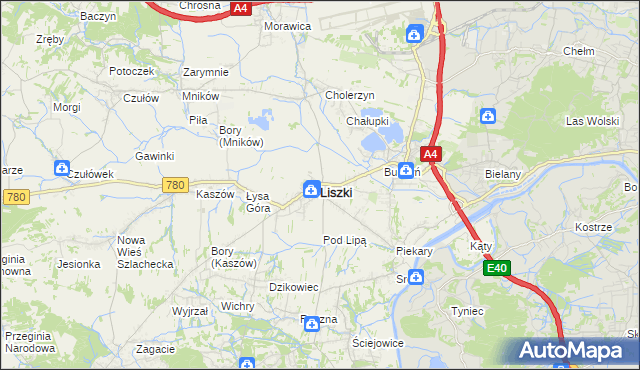 mapa Liszki powiat krakowski, Liszki powiat krakowski na mapie Targeo