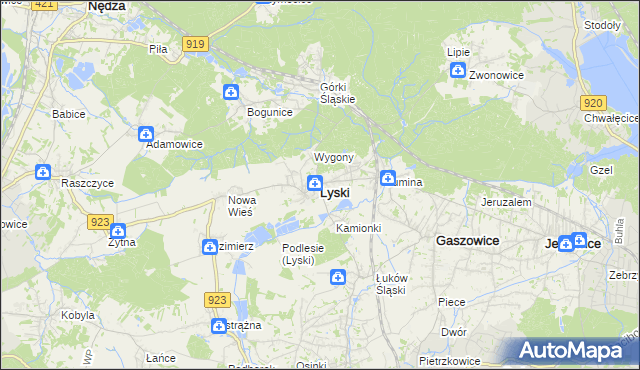 mapa Lyski powiat rybnicki, Lyski powiat rybnicki na mapie Targeo