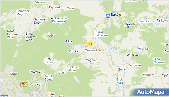 mapa Maksymilianów gmina Bałtów, Maksymilianów gmina Bałtów na mapie Targeo