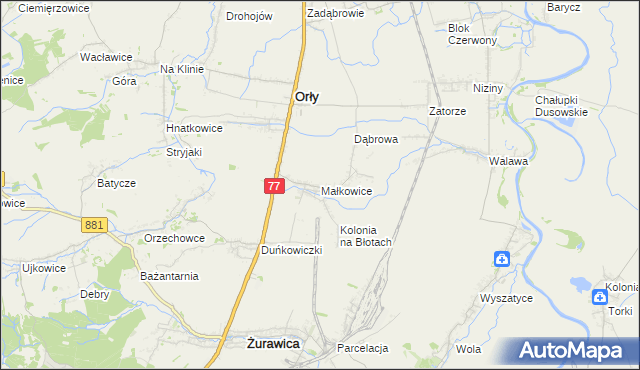 mapa Małkowice gmina Orły, Małkowice gmina Orły na mapie Targeo