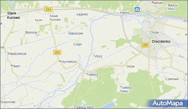 mapa Milicz gmina Drezdenko, Milicz gmina Drezdenko na mapie Targeo