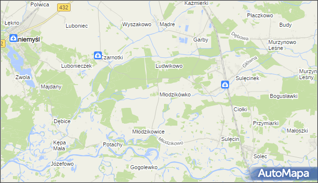 mapa Młodzikówko, Młodzikówko na mapie Targeo