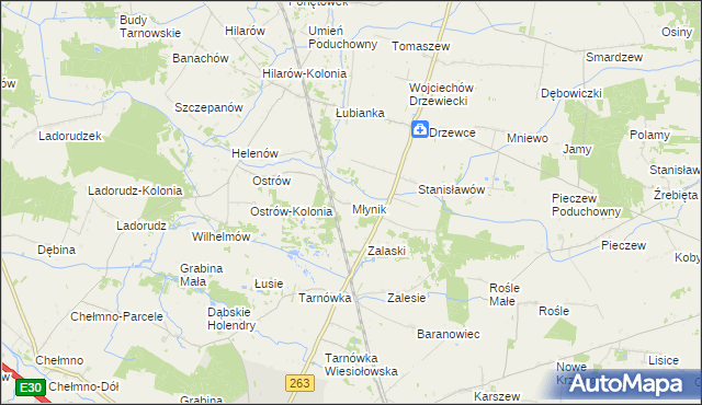 mapa Młynik gmina Olszówka, Młynik gmina Olszówka na mapie Targeo