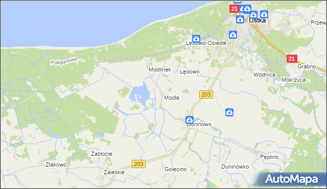 mapa Modła gmina Ustka, Modła gmina Ustka na mapie Targeo