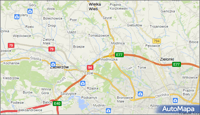 mapa Modlniczka, Modlniczka na mapie Targeo