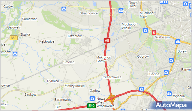 mapa Mokronos Górny, Mokronos Górny na mapie Targeo