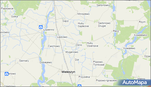 mapa Ośno gmina Janowiec Wielkopolski, Ośno gmina Janowiec Wielkopolski na mapie Targeo