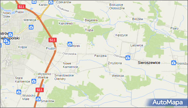 mapa Parczew gmina Sieroszewice, Parczew gmina Sieroszewice na mapie Targeo