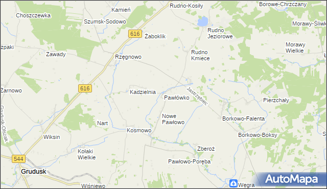 mapa Pawłówko gmina Czernice Borowe, Pawłówko gmina Czernice Borowe na mapie Targeo